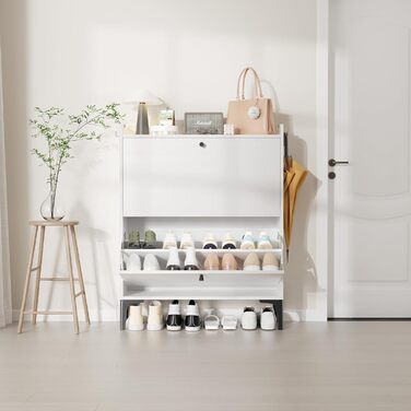 Взуттєва шафа Dripex, вузька, з 2 відкидними ящиками, 80x24x100 см, білий колір