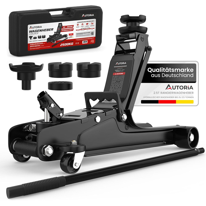 Гідравлічний домкрат Wagenheber 2.5T низькопрофільний з кейсом, 3 гумові накладки та адаптер для легкових авто та авто з заниженою підвіскою до 2500 кг, чорний