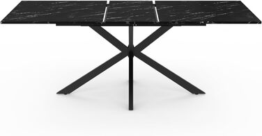 Розсувний обідній стіл Alix, 160-200 см, для 6-10 осіб, чорний, з імітацією мармуру, на металевих ніжках