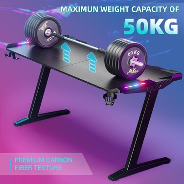 Ігровий стіл Himimi 160x70 см з LED-підсвічуванням, чорний, з коробкою для кабелів, тримачем для напоїв та гачком для навушників