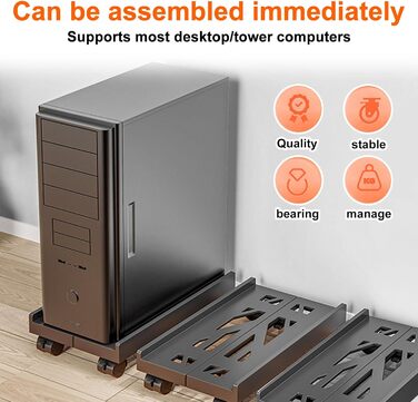 Підставка для комп'ютера SPORWAY: регульована платформа для системного блоку з 4 колесами, чорна