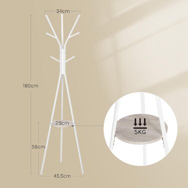 Вільна стійка для одягу WOLTU у вигляді дерева з полицею та 9 гачками, для одягу, шапок та сумок, біла, металева