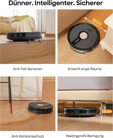 Робот-пилосос з функцією миття 5000Pa, 3-в-1 з часом роботи 180 хвилин, для прибирання шерсті тварин та килимів, з керуванням через додаток, чорний