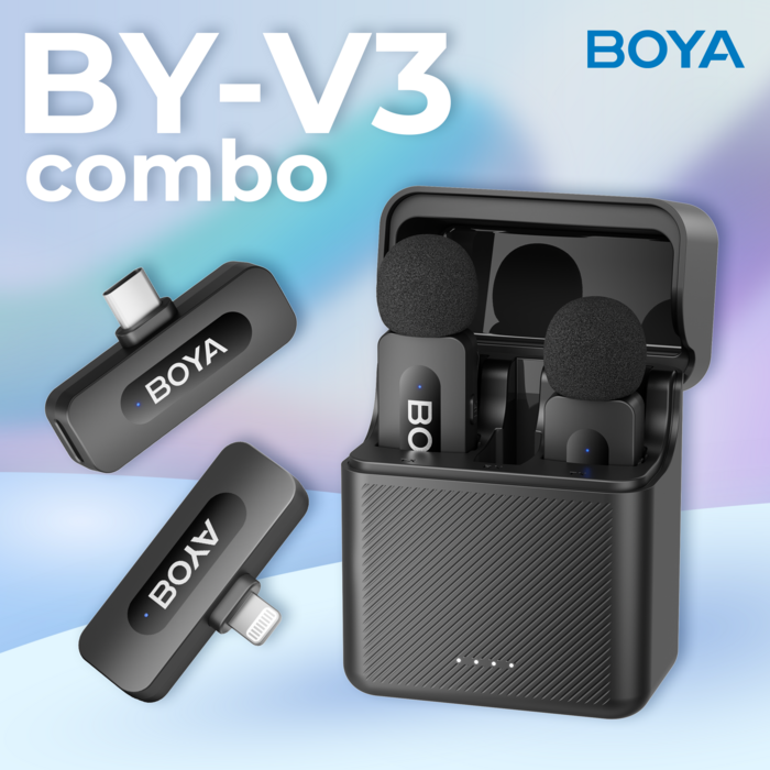 Бездротовий петличний мікрофон BOYA BY-V3 combo Type-C/Lightning Black