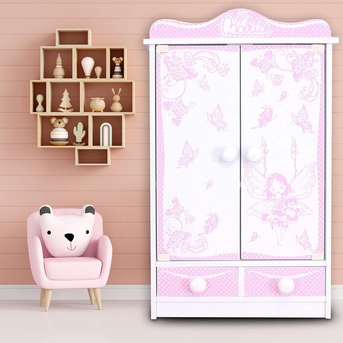 Дитячий шафа-стінка Habeig XXL з 2 дверцятами, 52 см, білий, для ляльок (Рожевий/Білий 822)