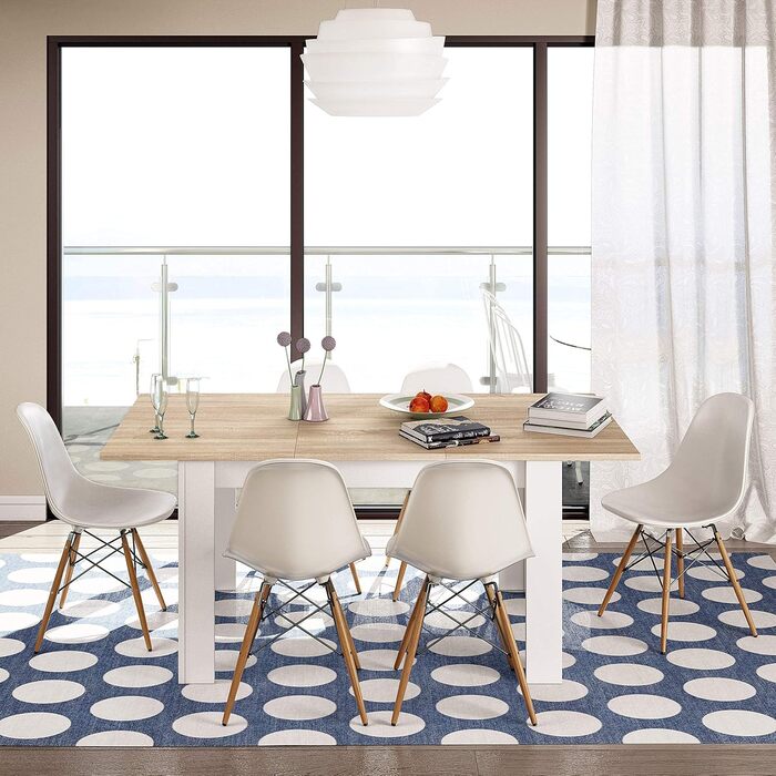 Розсувний обідній стіл Habitdesign Kendra, білий та канадський дуб, 140–190 x 78 x 90 см