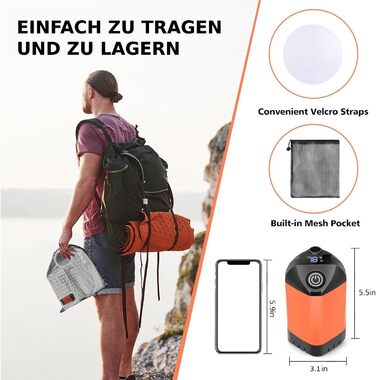 Набір для душу намету Campingdusche з насосом та акумулятором 7800mAh, оранжевий