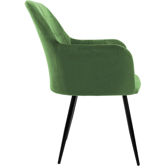 ECD Germany Комплект з 6 обідніх стільців з м'яким оксамитовим сидінням, металевими ніжками та підлокітниками, для вітальні та кухні, світло-зелений колір