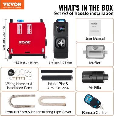 Дизельний обігрівач VEVOR 12V, 8kW для авто, RV, човнів, автобусів та вантажівок (червоний)