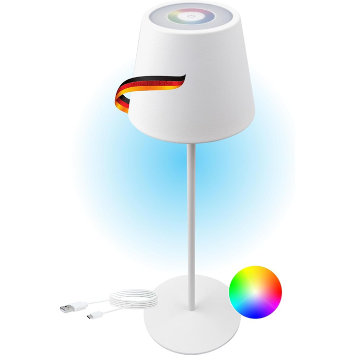 Торшер SCHWAIGER OTL200: LED-лампа, нічник, садовий світильник, RGB, сенсорне керування, акумулятор, диммування, тепле світло, IP44 (білий)