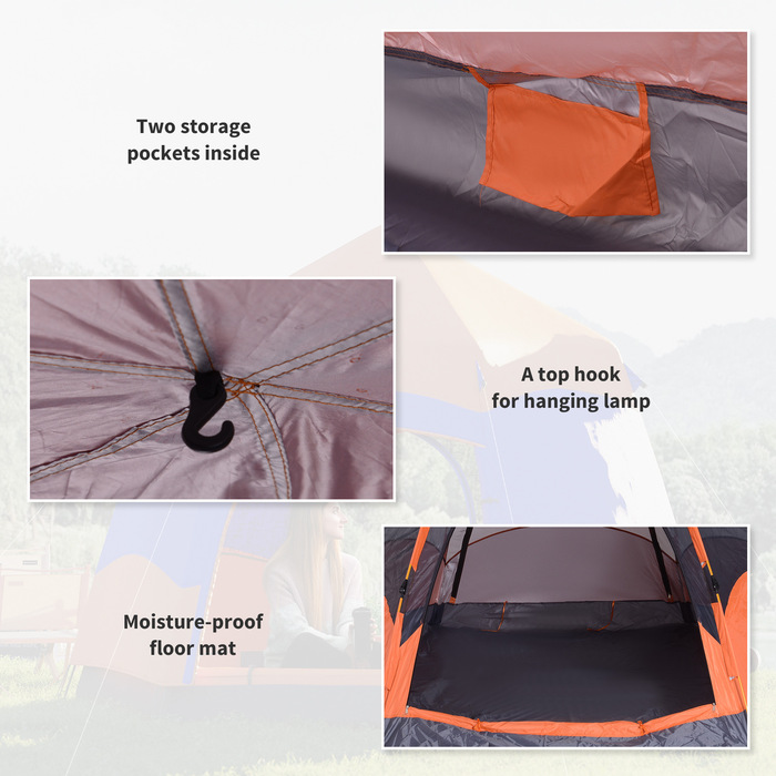 Outsunny Family Tent Quick-Up Tent Двостінний намет на 4-6 осіб, 4 сезони, водонепроникний, з москітною сіткою, 2 двері