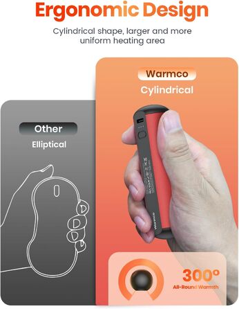 Електричні грілки для рук Warmco 2 шт, 10000 mAh, багаторазові, 3 режими нагріву, Powerbank, Червоний