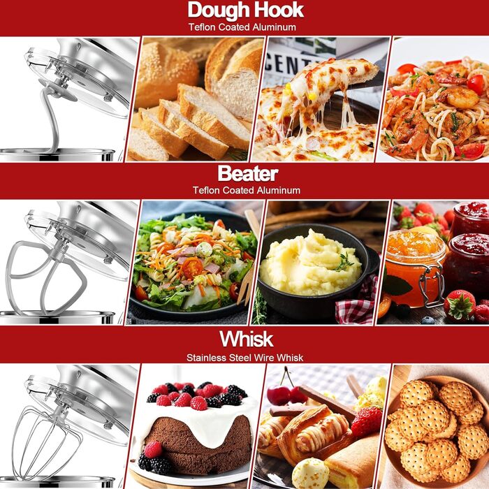 Кухонна машина 1500W 8L з 6 швидкостями, функцією ферментації та LCD-дисплеєм. Комплектується міксером, гаком для тіста та вінчиком (срібна)