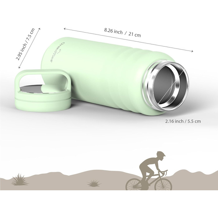 Термопляшка GRANDTIES 946мл з широким горлом та двома кришками - білий слонова кістка | Збереже холодну воду | Для чоловіків та жінок