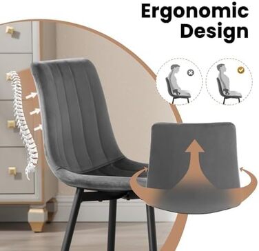 Набір обідніх стільців 6 шт. для кухні, вітальні, спальні. М'які стільці з металевими ніжками, оксамитова сидіння, темно-сірий колір.