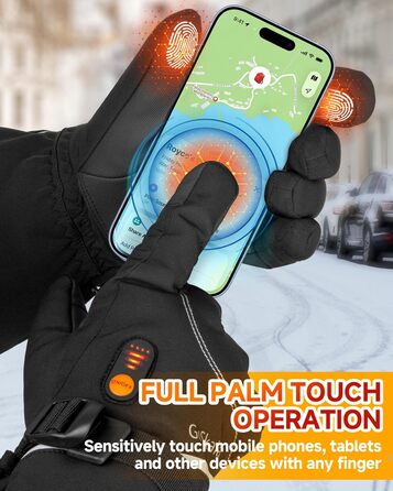 GoSkala Електричні гріючі рукавички для чоловіків, з акумулятором 7.4V 6000Ah, 3 режими нагріву, сенсорний екран, водонепроникні, з функцією Quick Dry, для катання на лижах, зимові рукавички (L, Чорний)
