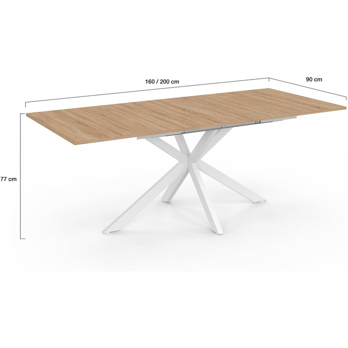 Розсувний обідній стіл Alix, прямокутний, для 6-10 осіб, дерево та білий, 160-200 см
