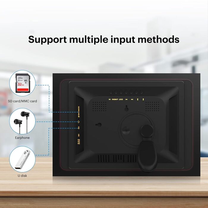 Цифровий фоторамка Kodak 10.1 дюйма з IPS-екраном, відтворення фото/музики/відео, календар, будильник, підтримка USB/SD, автоматичне обертання, з пультом керування, чорний