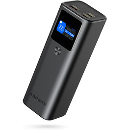 Power Bank AsperX 20000mAh, 165W, 2x USB-C 100W, Алюмінієвий Корпус, Вбудований Кабель 60см, TFT-Дисплей, для iPhone, MacBook, Samsung
