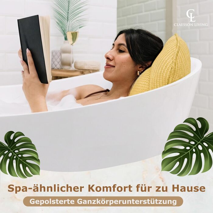 Подушка для ванни повне тіло (152x56 см) з підголівником (11 см) - підтримка шиї, спини та ніг - бежева. З сумкою для прання та подорожей, гачком для сушіння.