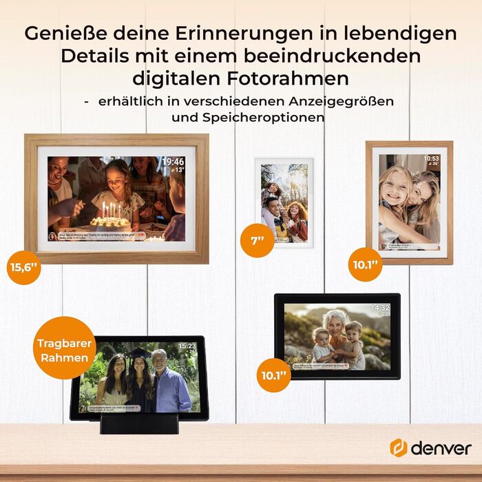 Цифровий фоторамка Denver 10.1 дюйма з Wi-Fi, сенсорним екраном та 16 ГБ пам'яті – електричний фоторамка з керуванням через додаток, USB та microSD – чорний