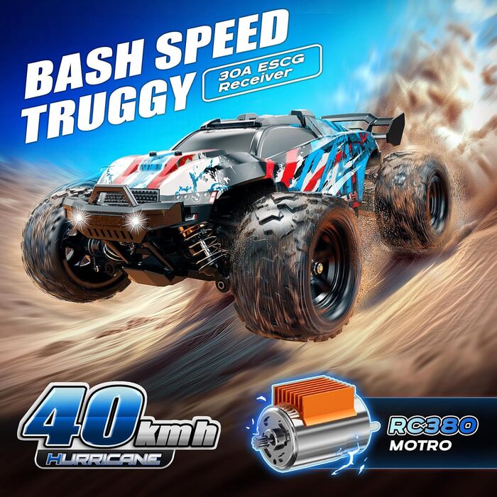 RC Автомобіль 1:18 Monstertruck 4WD, Повнопривідний позашляховик 40 км/год з металевим редуктором та 2x акумуляторами 1300mAh, Синій - для дорослих та дітей від 10 років