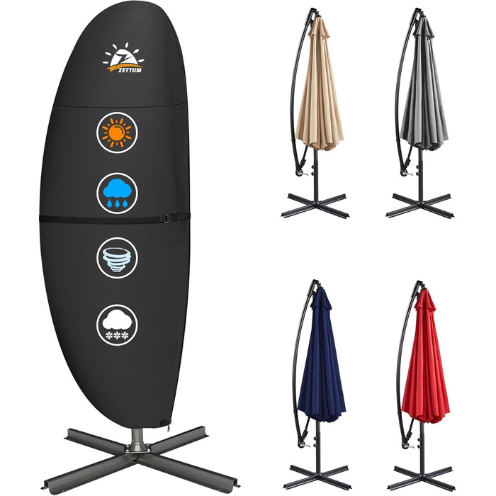 Чохол для парасольки Zettum 3-4 м, водонепроникний, 600D Oxford, захист від УФ, снігу та вітру, 260x42x81/56 см