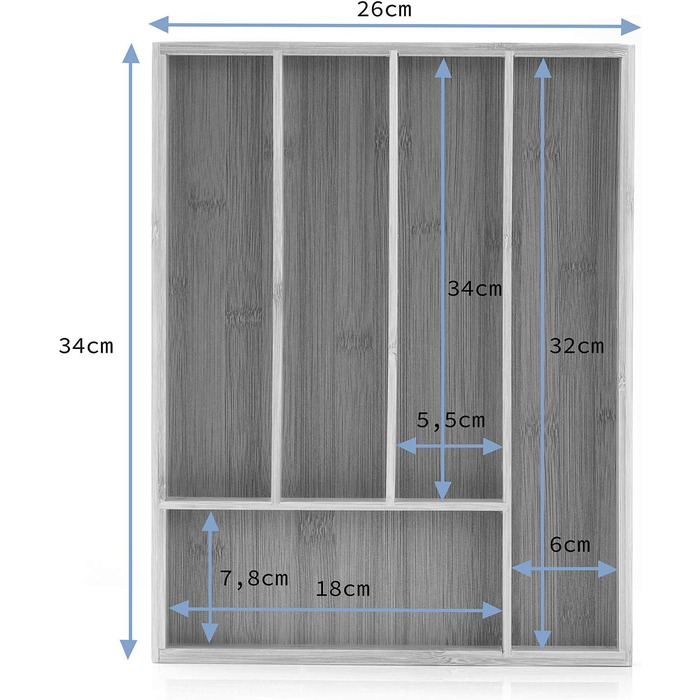 Організатор для столових приборів Homede бамбуковий на 7-9 відділень (34x26x4cm)