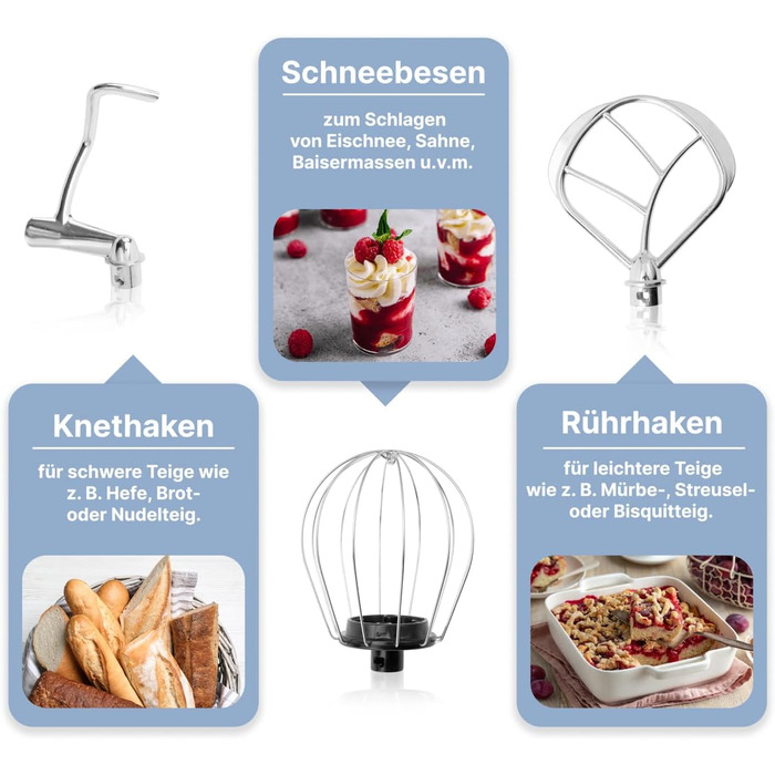 Кухонна машина Bomann 1100 Вт | 5л чаша | міксер, гак для тіста, насадка для збивання | для 3 кг тіста | KM 6030 CB блакитна