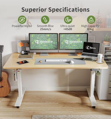 Регульований стіл MAIDeSITe SN1 140x70 см (Дуб + Білий) з електроприводом, пам'яттю та роликами