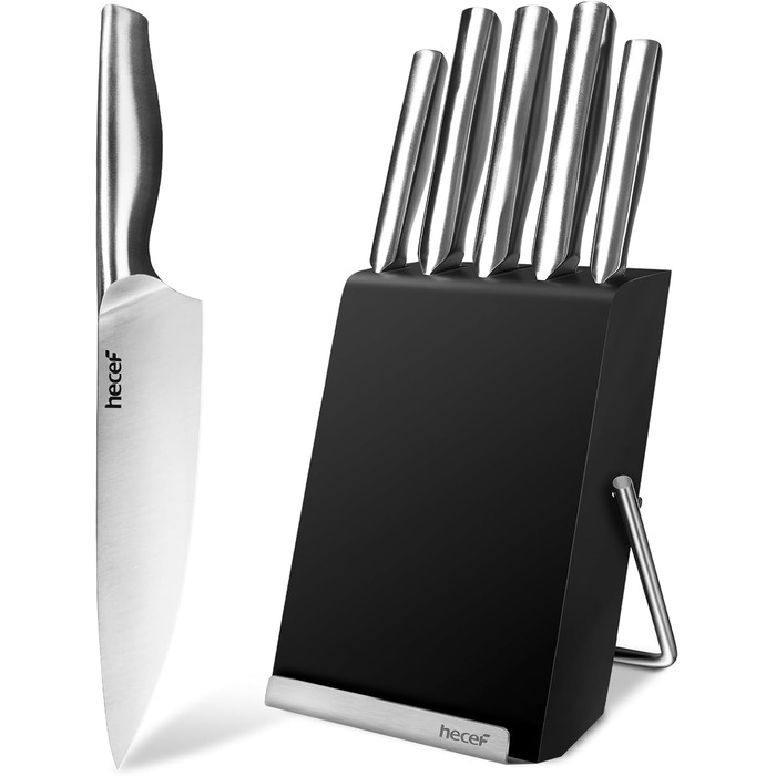 Набір ножів Hecef 6 предметів з підставкою, нержавіюча сталь, кухонні ножі, ергономічні ручки, подарункова коробка