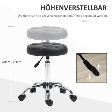 Vinsetto Stool Регульований по висоті поворотний робочий табурет Black Ø35.5 см, штучна шкіра для офісу та салону 51-67 см