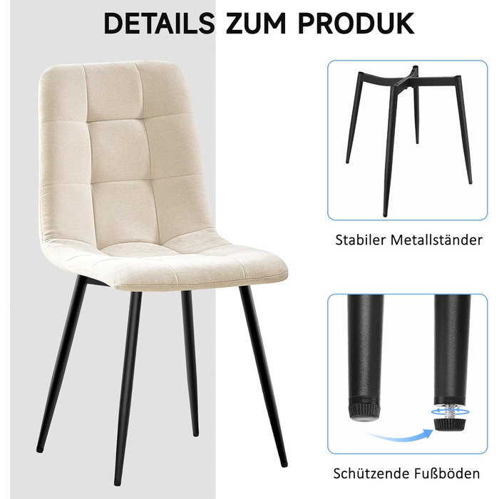 Набір обідніх стільців 4 шт. з льоновим покриттям та металевими ніжками, для кухні, спальні, вітальні - кольори хакі та бежевий