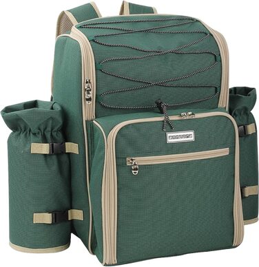 Рюкзак для пікніка Andora на 4 особи з інтегрованою сумкою-холодильником, зелений, з аксесуарами (29 шт)
