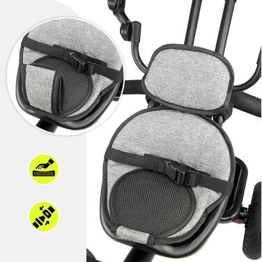 Триколісний велосипед HyperMotion з ручкою для батьків 3-в-1, сірий - для дітей від 1 до 4 років (до 20 кг)