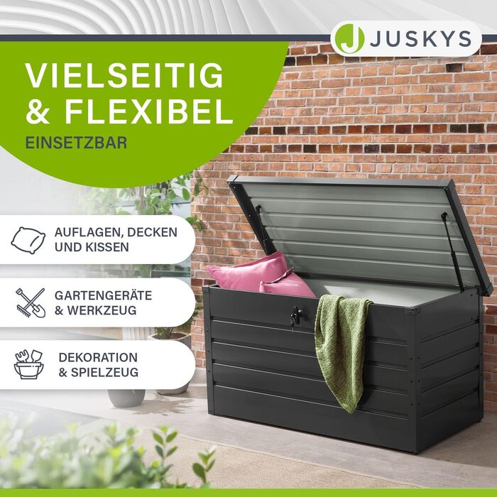 Ящик для зберігання вуличний Juskys Metall Limani 380л, водонепроникний, з замком, антрацит - для саду, подушок, меблів