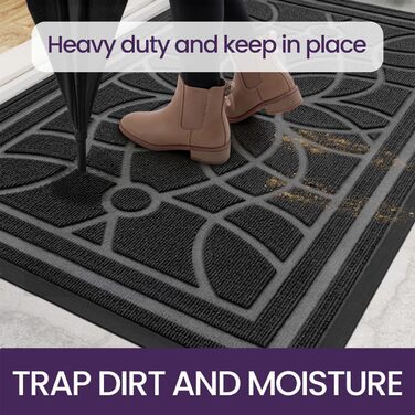 Килимок для дому та вулиці DEXI, 60 x 90 см, антиковзаючі, миється, вологостійкий, сірий