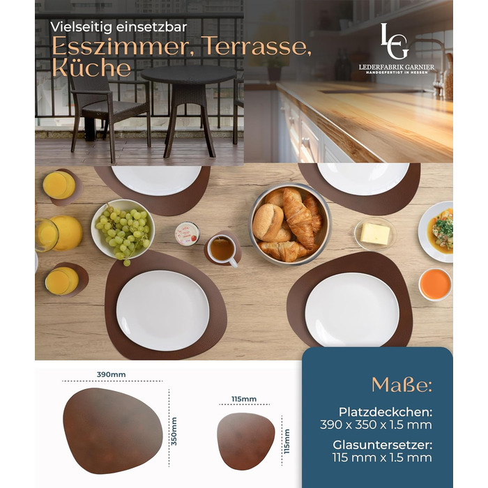 Набори серветок на стіл, 4 шт. – екологічні, стабільні та неслизькі – з преміальної еко-шкіри, Made in Germany (сучасний дизайн), темно-коричневий колір