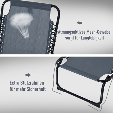 Шезлонг складний для саду, лежак для відпочинку з 4-позиційним регулюванням спинки, стійкий до погодних умов кемпінговий лежак, витримує до 120 кг, ідеально підходить для саду, пляжу, басейну, сірого кольору.