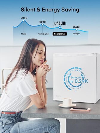 Міні-холодильник E 46L з морозильною камерою, енергоощадний, регулювання температури, білий