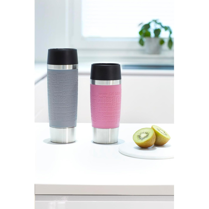 Термокружка Emsa Travel Mug Classic 360 ml, рожевий колір, з рукавом, 360° відкриття, Quick-Press закриття, ізоляція 4 години гаряче, 8 годин холодне