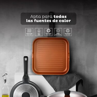 Сковорода-гриль San Ignacio Bronze 28x28 см з антипригарним покриттям, алюміній, для всіх плит