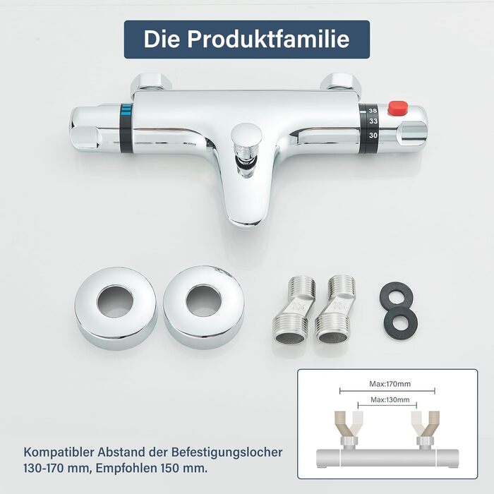 Змішувач для ванни з термостатом, настінний монтаж, хром. Змішувач для ванни та умивальника для ванної кімнати