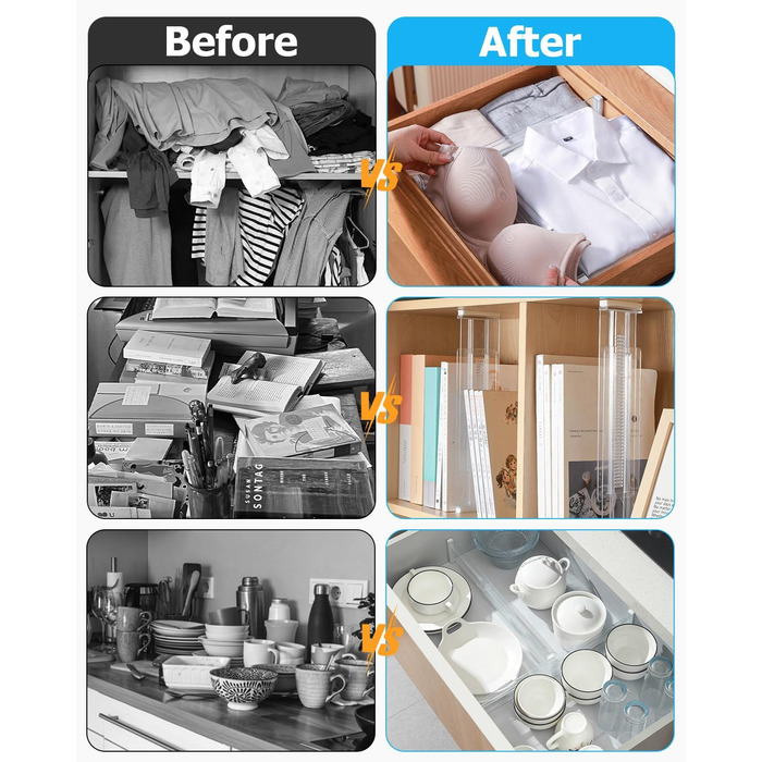 Набір роздільників для ящиків Cexovo, 8 шт., регульовані, пластикові. Роздільники для ящиків кухні, шафи, спальні, комода. Прозорі.