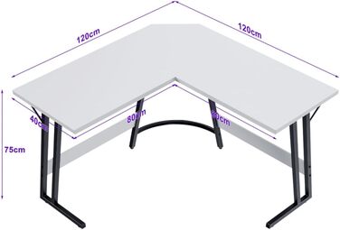 Ігровий стіл Devoko L-подібної форми 120x120x75см, кутовий письмовий стіл, білий матовий