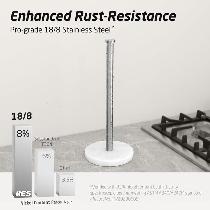 Тримач для паперових рушників KES мармурова підставка, стійкий диспенсер із нержавіючої сталі SUS304, 14 см, KPH100S14B-2