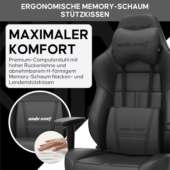 Крісло ігрове Anda Seat Dark Demon Dragon для дорослих – ергономічне крісло для геймерів з підлокітниками 4D, високою щільністю піни, подушкою для попереку, чорне