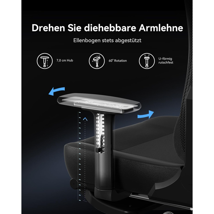 Ігровий крісло AutoFull C3: ергономічне, з 2D підлокітниками, підставкою для ніг, подушками для голови та попереку | Макс. вага 150 кг | Чорний зразок тканини