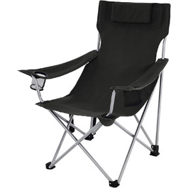Крісло кемпінгове SONGMICS, розкладне крісло, вуличне крісло з підлокітниками, підголівником і підстаканниками, міцний каркас, з можливістю завантаження до 150 кг, чорний GCB09BK