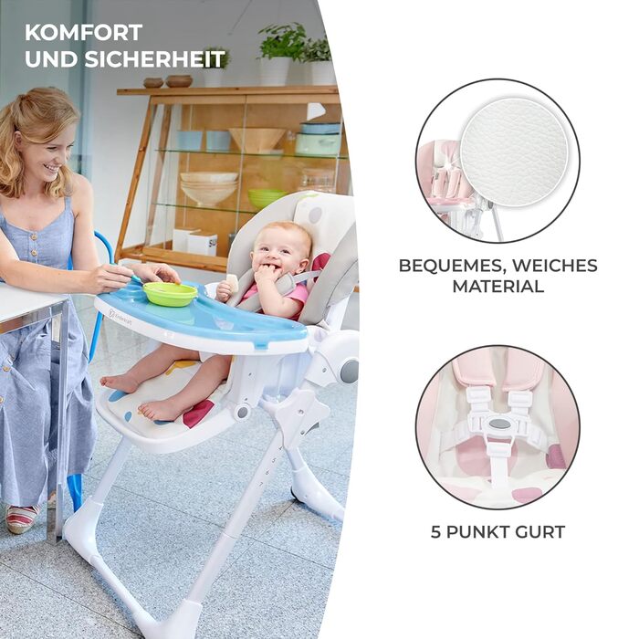 Дитячий стільчик Kinderkraft Yummy Single Рожевий - багатофункціональний, з регульованою підніжкою, PU-матеріал, легко миється